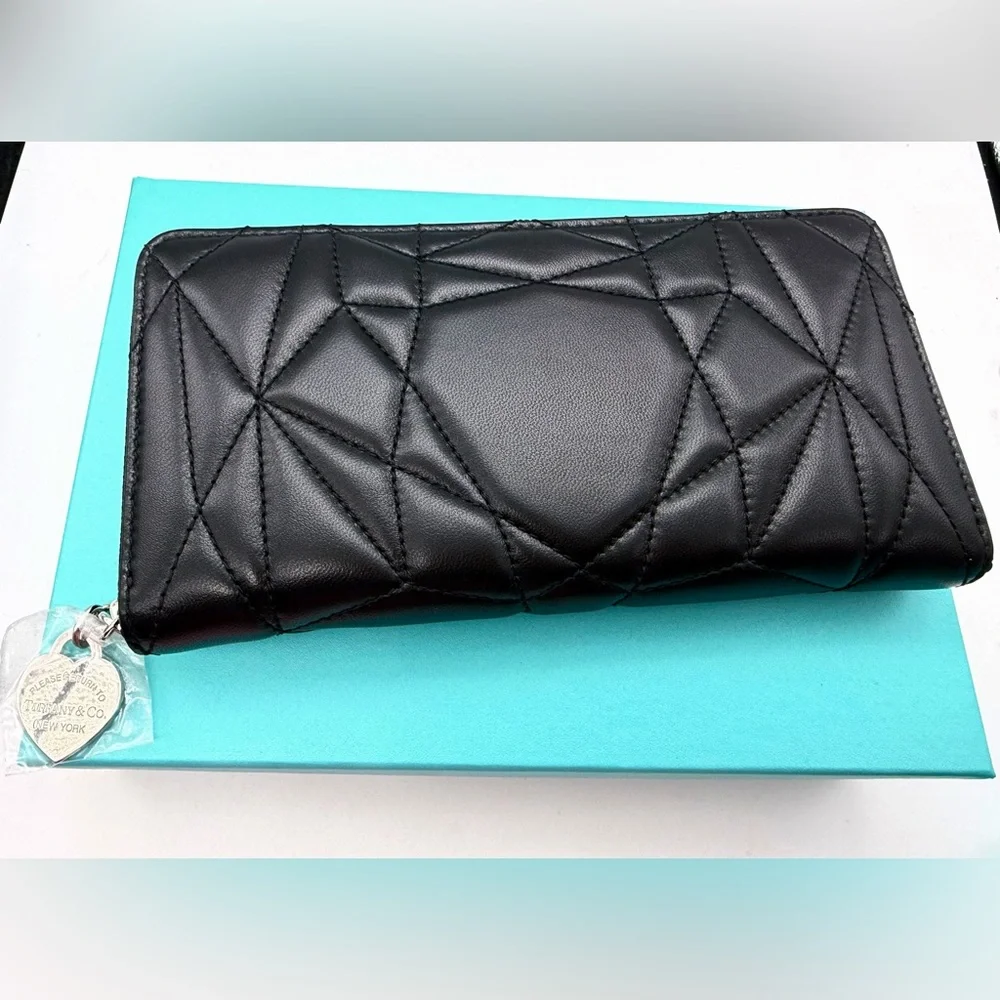 Tiffany & Co. New Black Padded Large zip Wallet